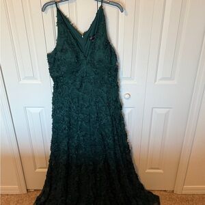 Xscape Dark Green Lace Layered Gown